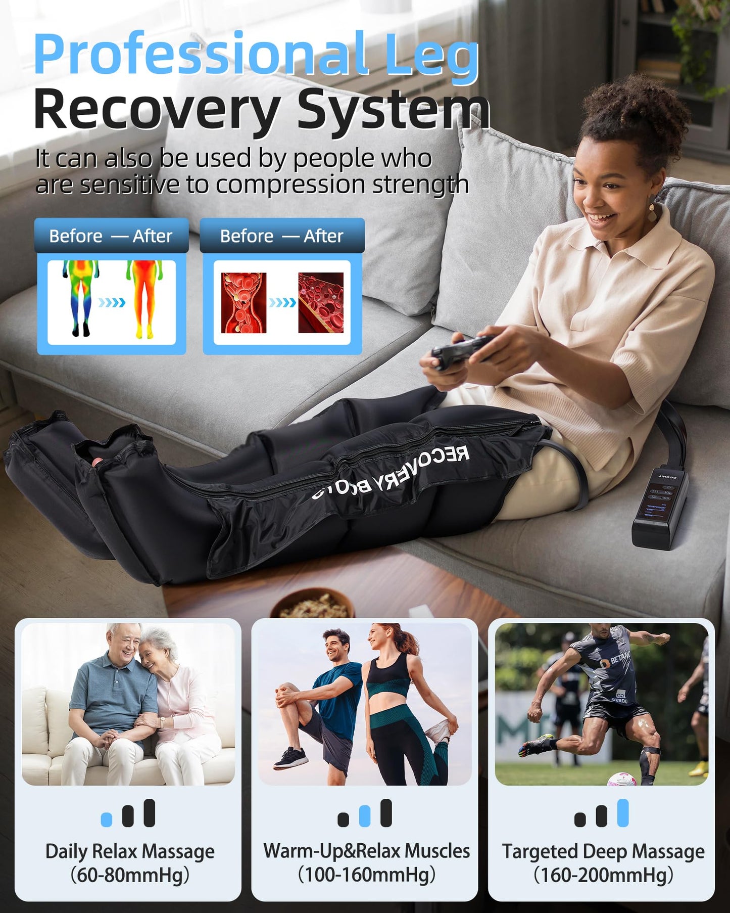 YINGGG Air Leg Massager with Compression: Professional Full Compression Boots with Adjustable 9 Intensities, Leg Massager for Circulation and Fatigue Relief for Post-Workout(Medium)