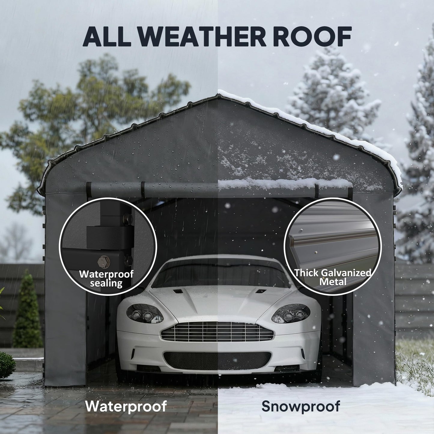 Outsunny 10' x 15' Heavy Duty Metal Carport, Waterproof Garage Car Canopy Shelter with Galvanized Metal Roof and Removable Sidewalls for Cars, Boats, Tractors, Dark Gray