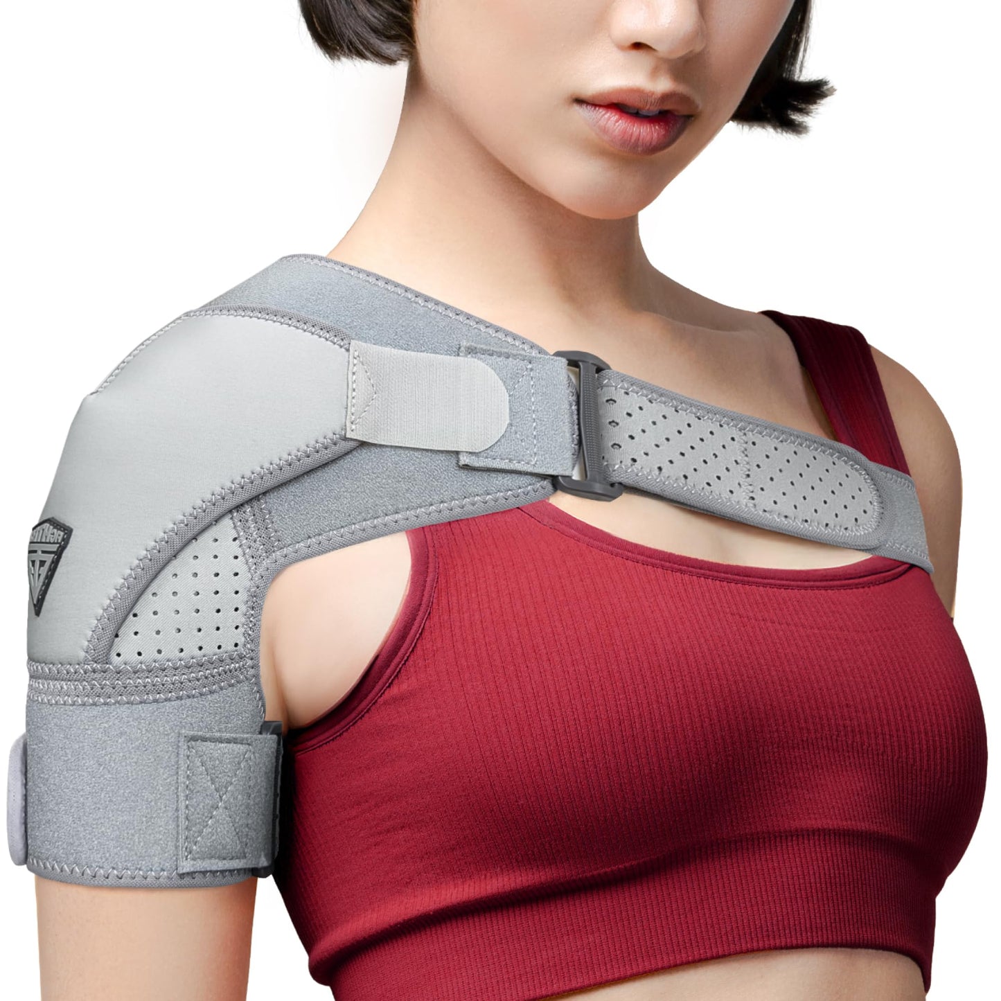 FIGHTECH Rotator Cuff Shoulder Brace for Women and Men - 2 Sizes - Shoulder Support - Pain Relief - Gray - Small (Chest 29-35" Bicep 9-12")