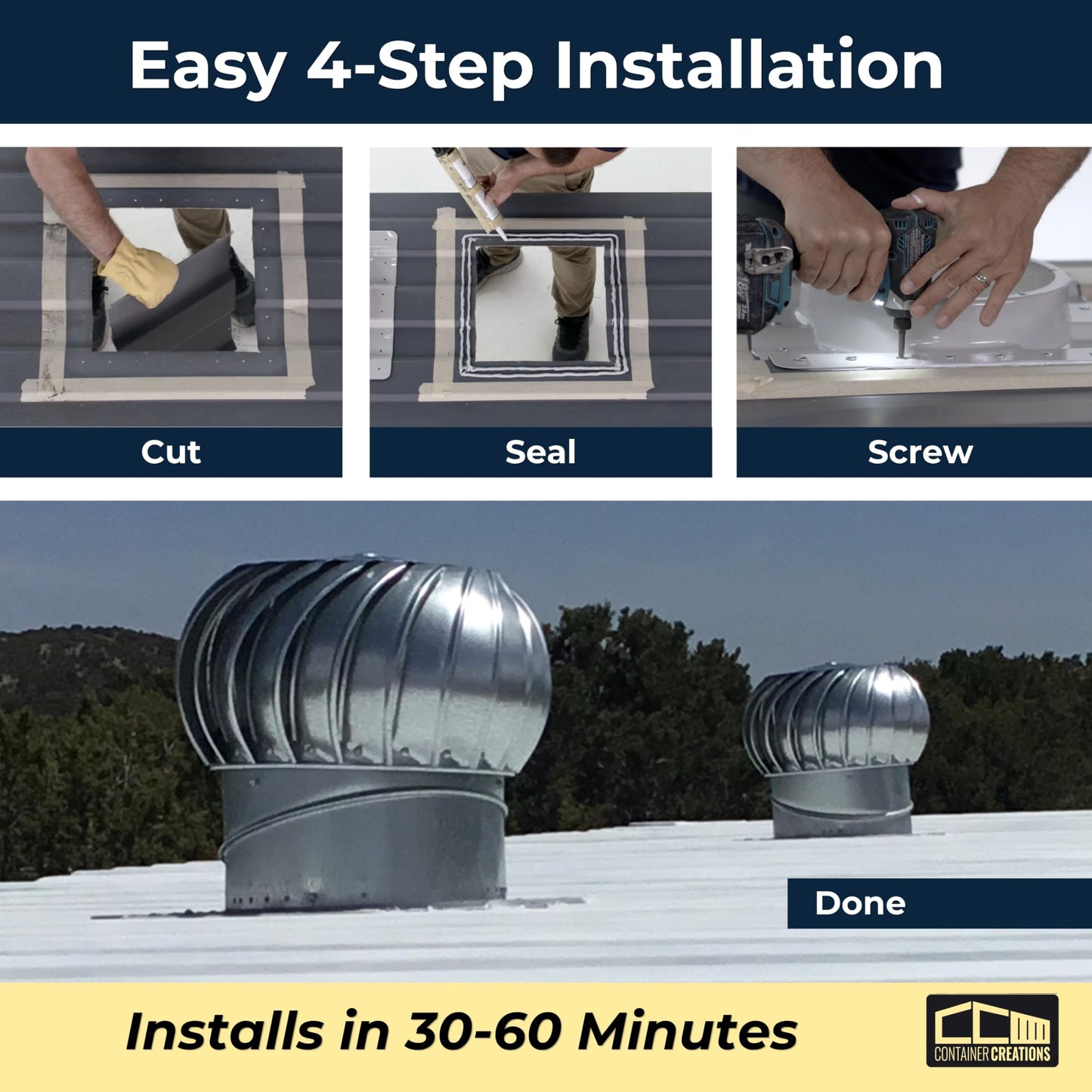 AdaptAIR® Roof Vent Adapter (1-Pack) for 20' Shipping Container/Conex Setup - Fits 12-Inch Turbines - Pair with 1-Pack Turbine, Sold Separately