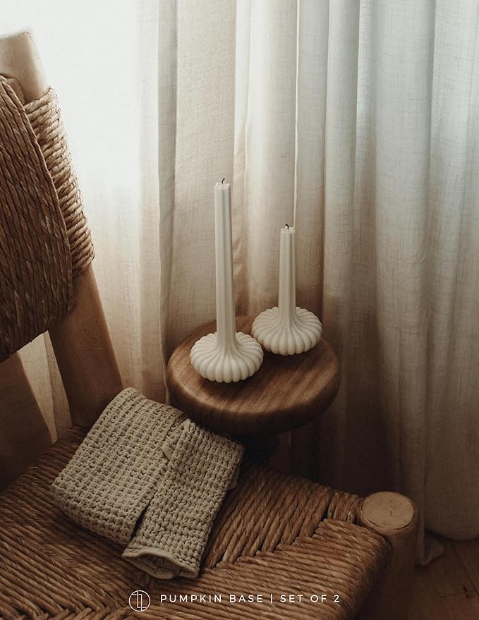 LAWA Set of 2 Pumpkin Base Candle - Beautiful Handmade Pillar Unscented Soy Wax Elegant Aesthetic Vase Candle Housewarming Gift Home Room Shelf Decor Idea White