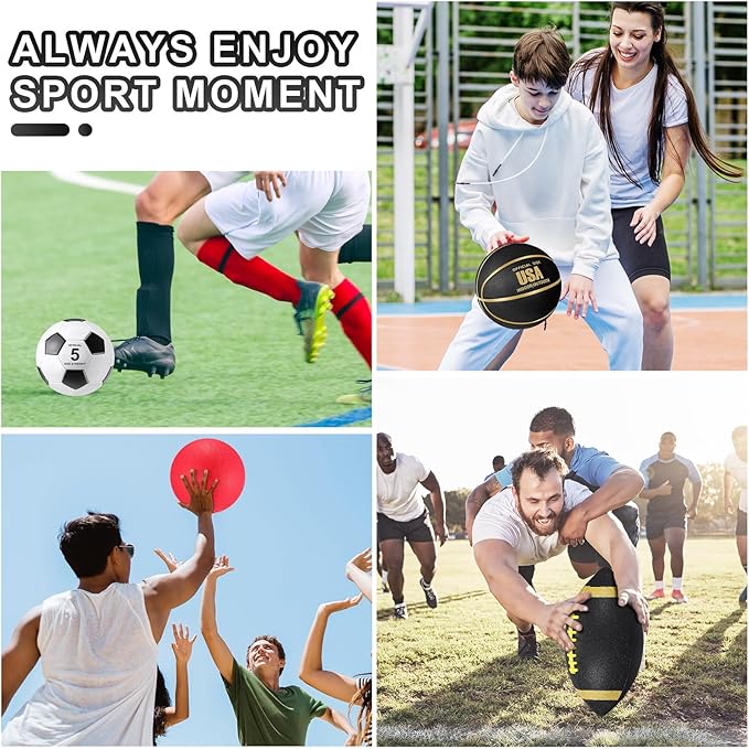 Lenwen 4 Pcs Sports Balls Set, Include Official Size Basketball Soccer Football Playground Ball Pump Equipment Bag for Teen Adult Gift Operation Christmas Ball Gifts