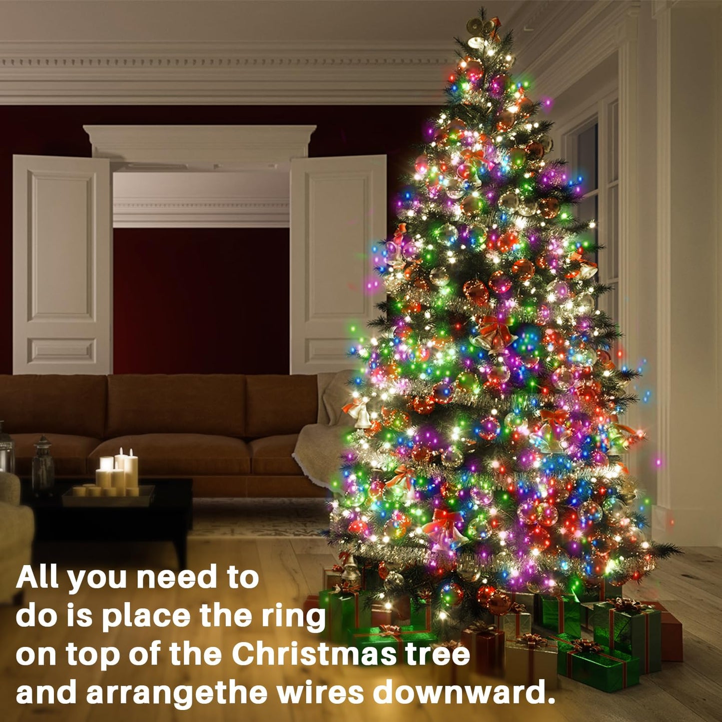 VIL Christmas Tree Lights, 8.2Ft 16 Line 448 LED, Dimmable Multicolor Waterfall String Light, Model SW-LSL-2.5-448