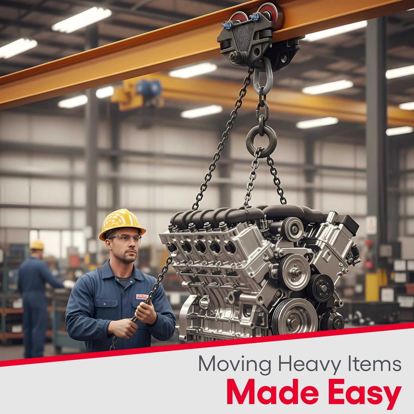 Jervis Webb Beam Trolley With Side Guide Rollers. Heavy Duty 3/4 Ton 1,500 Pounds Capacity. Industrial Grade Conveyor Trolley for I-Beams and Chain Hoists