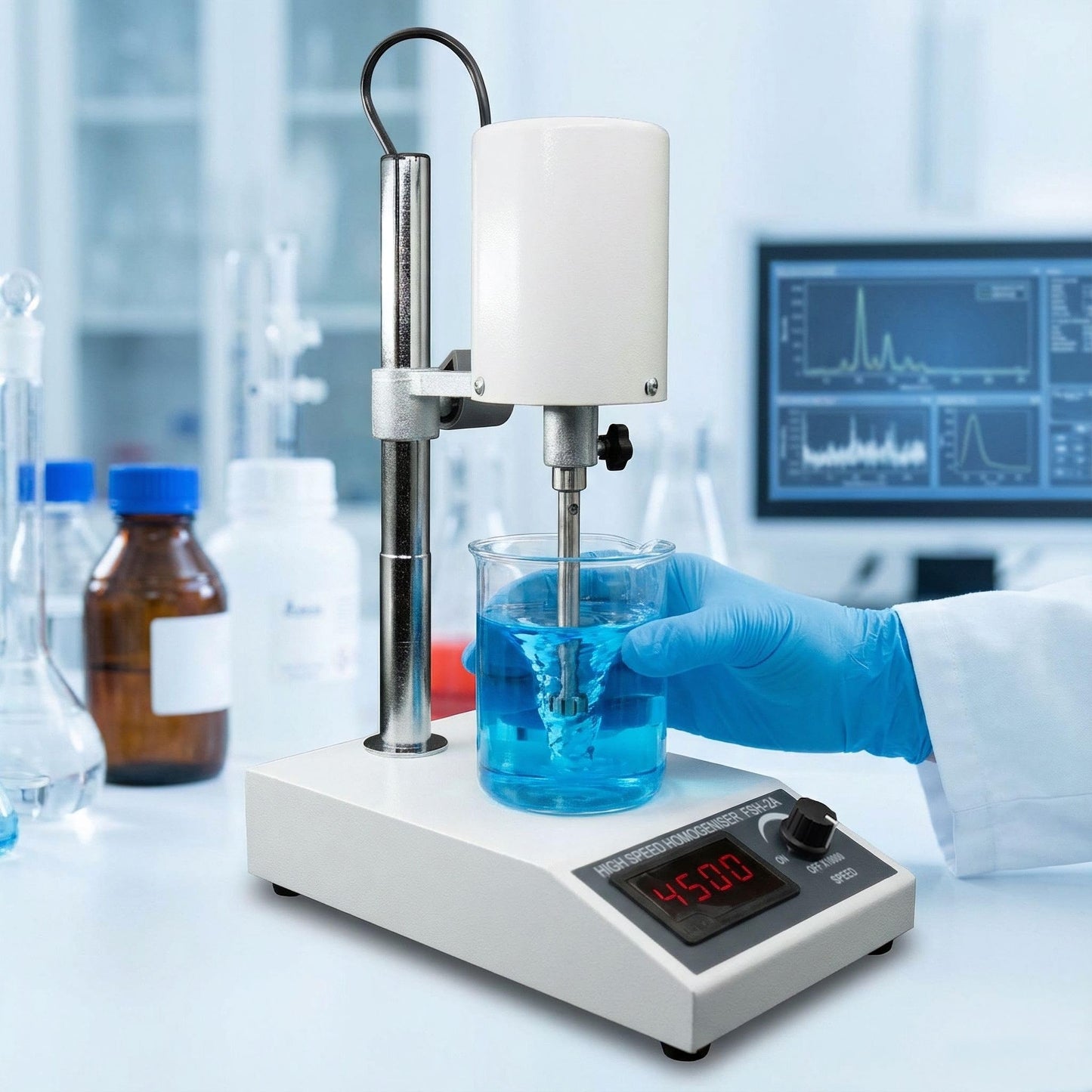 Protytan High Speed Homogenizer, Lab Mixer (2000-20000 RPM), Emulsification & Homogenizing Machine, 20-1200ml Capacity, Max Viscosity 5000mpas, Includes 2 Work Heads for Cosmetics & Food