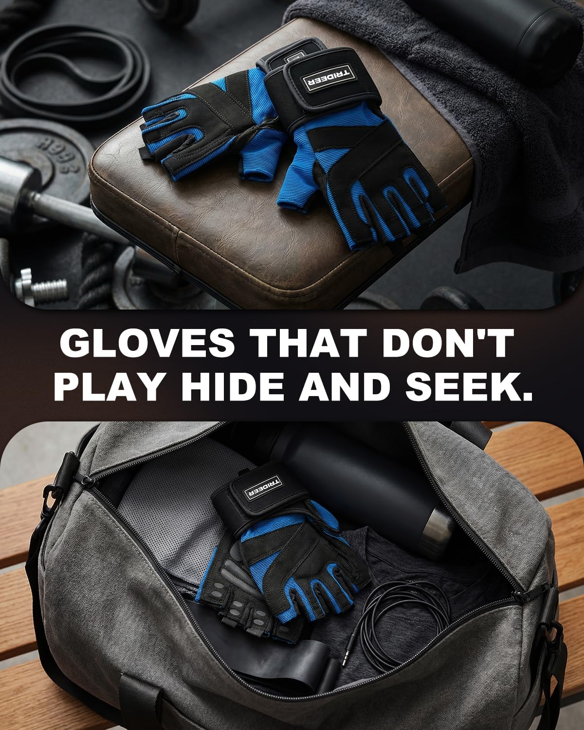 Trideer Workout Gloves for Men, Weight Lifting Gloves with Wrist Wrap Support, Full Palm Protection & Extra Grips for Weightlifting, Exercise, Cross Training, Fitness, Pull-up