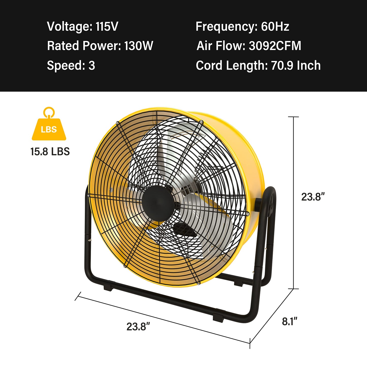 Simple Deluxe 42-Inch Heavy-Duty Industrial Drum Fan, Dual-Speed High-Velocity Metal Floor Fan with 360° Tilt, Ideal for Warehouses, Workshops, Factories, Garages, and Basements