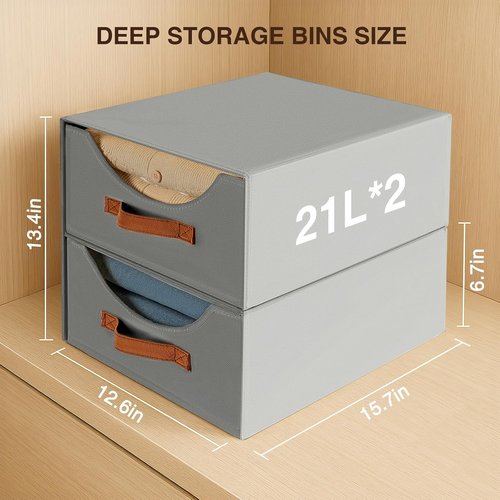 Homsorout Large Fabric Storage Bins - Collapsible Closet Organizers for Clothes & Accessories | 4 Pack, Grey
