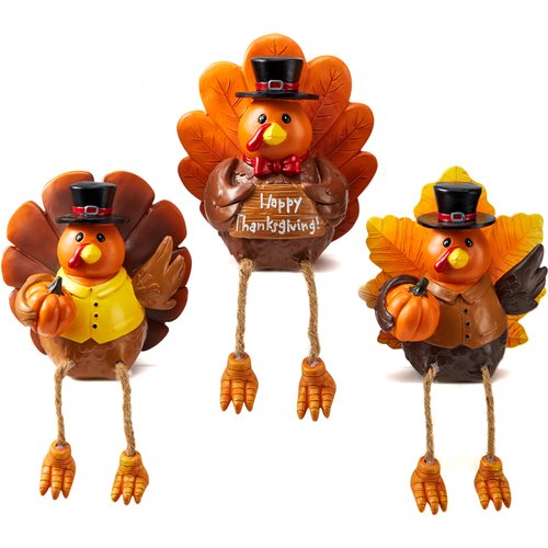 JOYIN 3 PCS Thanksgiving Turkey Tabletop Centerpiece Decor, Resin Turkey Figurines, Thanksgiving Decoration, Autumn Decor, Fall Harvest Home Decorations, Indoor Kitchen Decor, Party Supplies