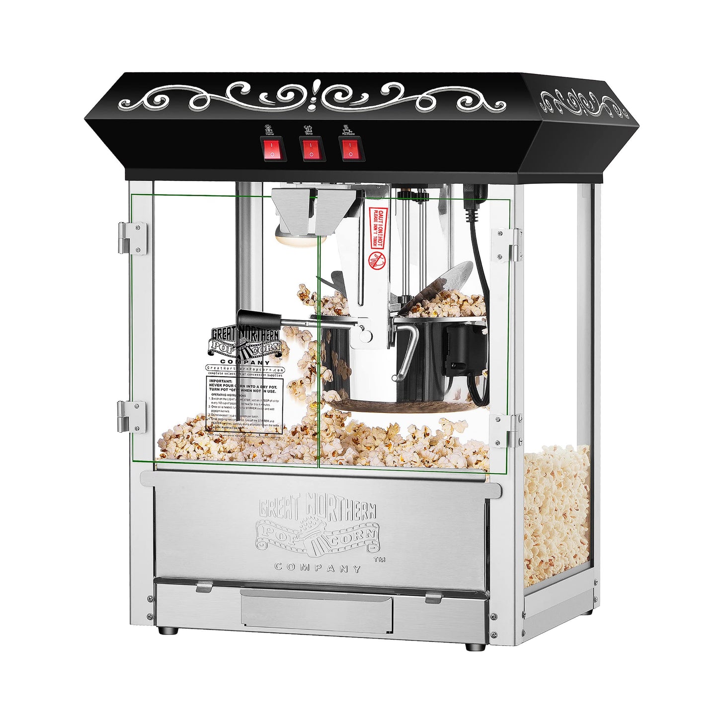 Perfect Popper Countertop Popcorn Machine - Commercial 4.5-Gallon Hot Air Popper with Antique Look and Warming Deck, Black - by Great Northern Popcorn
