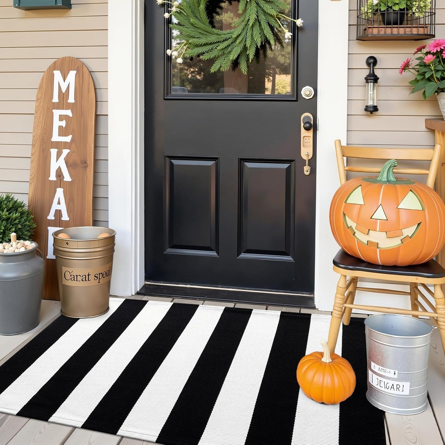OLANLY Striped Rug - Washable Black and White Cotton Doormat | 2'4" x 3'7" for Indoor/Outdoor Use