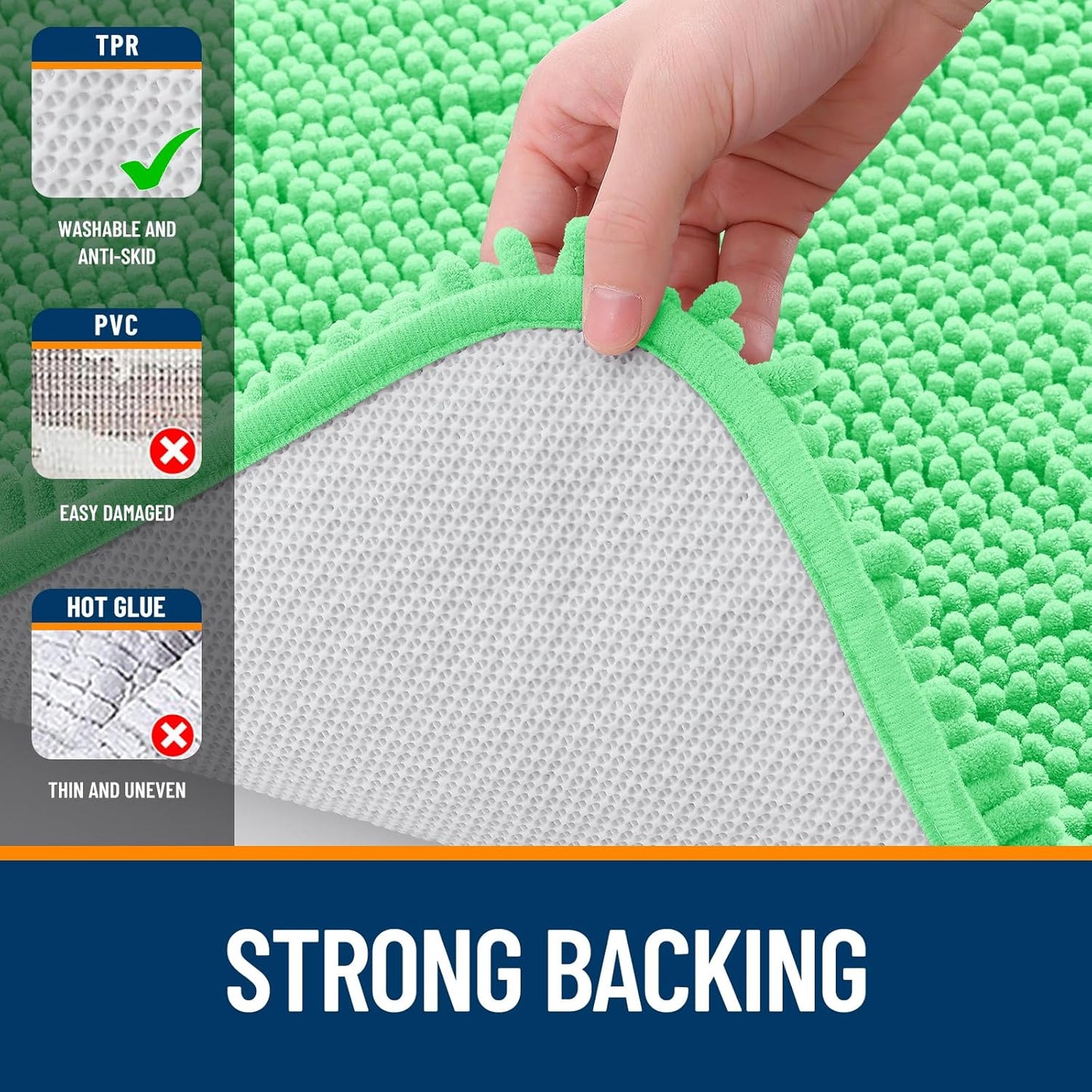 OLANLY Bath Rugs - Extra Soft Chenille, Quick Dry & Absorbent | 24x16 Inches, Mint Green