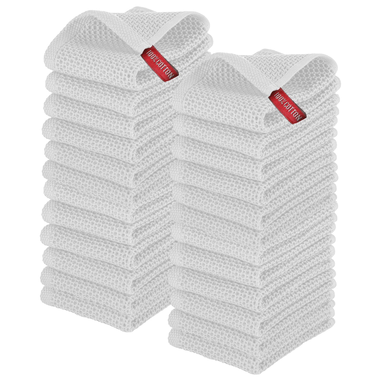Elegant Comfort 100% Turkish Cotton 24-Pack Waffle Premium Kitchen Towels - Quick Drying and Super Absorbent Kitchen Dishcloth Towels, Ultra Soft Multi-Purpose Cleaning Towels, 13 x 13, White