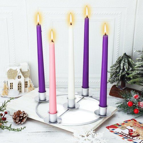 Newtay Christmas Advent Wreath Candle Holder - 5 Candle 8.5 Inch Metal Ring for Holiday Home Decor | Silver