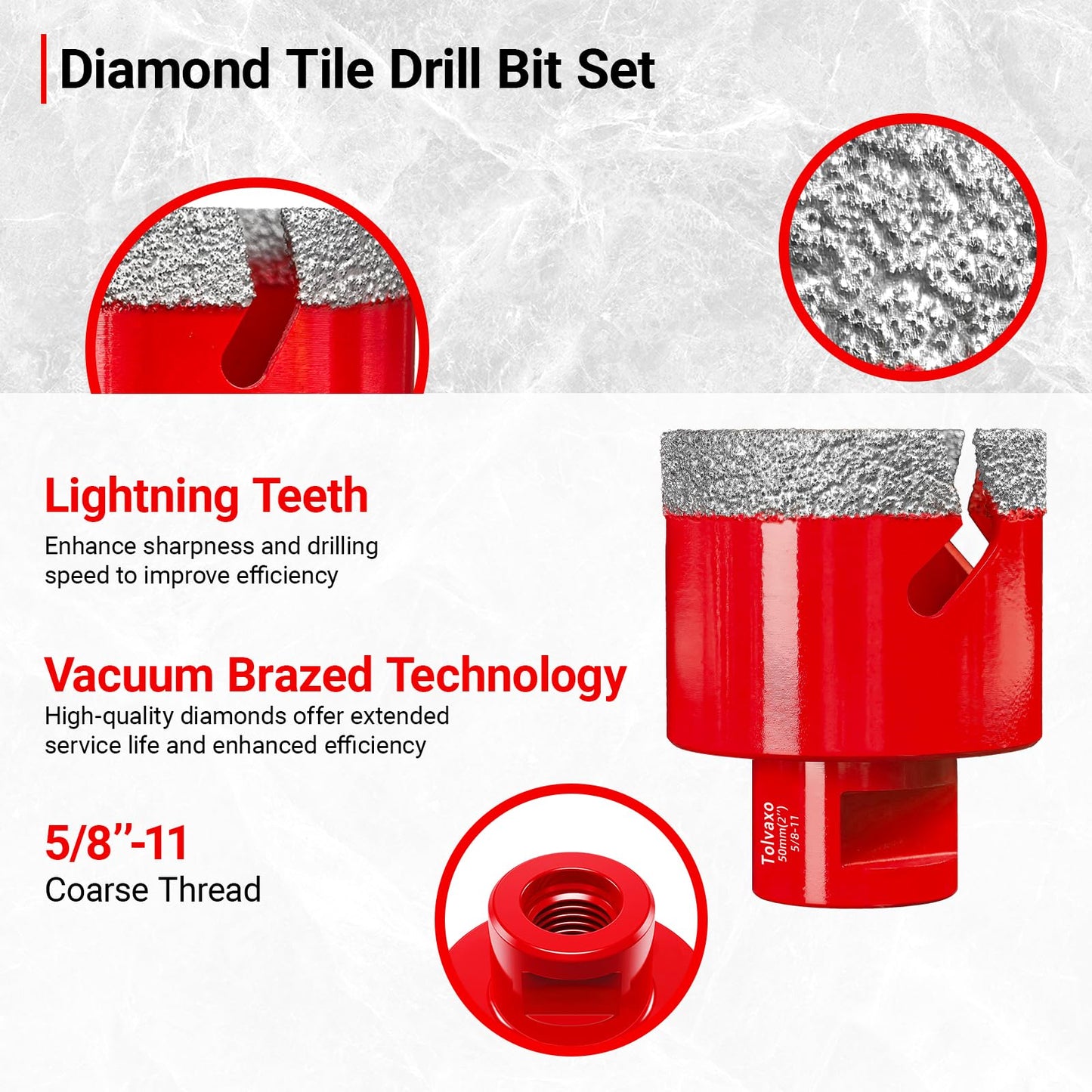 Tile Hole Saw Kit, Tolvaxo 13Pcs Brazing Diamond Hole Saw Kit for Porcelain Tile, Granite, Marble, Ceramic and More Drilling