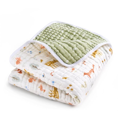 Aden + Anais Essentials Dream Blanket - Lightweight Muslin Baby Blanket for Nursery & Crib - Sage Woodland