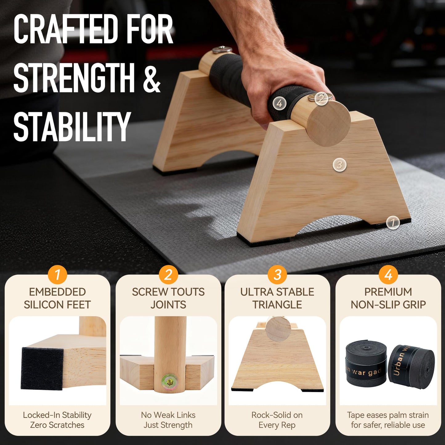 Wood Push up Bar, 2 PCS Parallettes Bars for Men Strength Training, Calisthenics Equipment for Handstand Training (wood, 20cm)