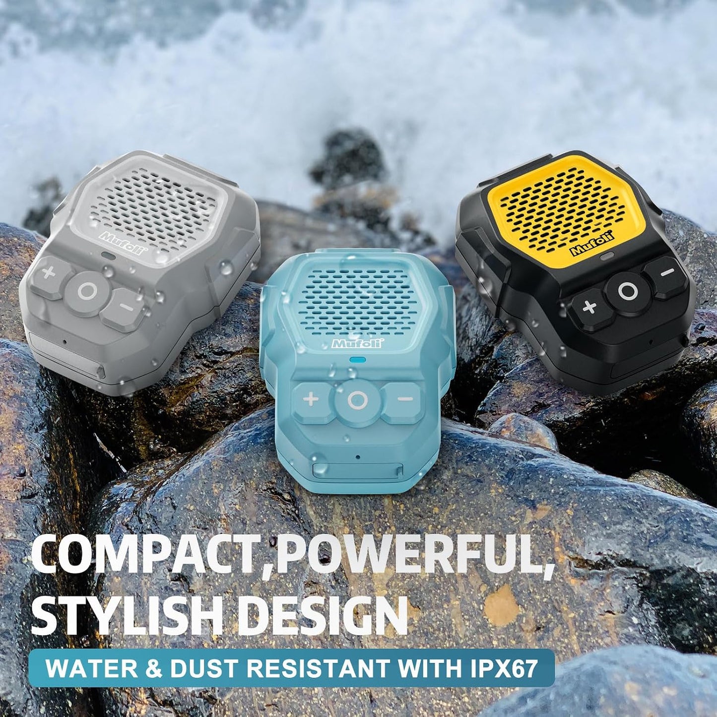 Mufoli 14 Wearable Bluetooth Speaker, Wireless Portable Speakers, Waterproof Jobsite Speaker Up to Hours Playtime, Clip