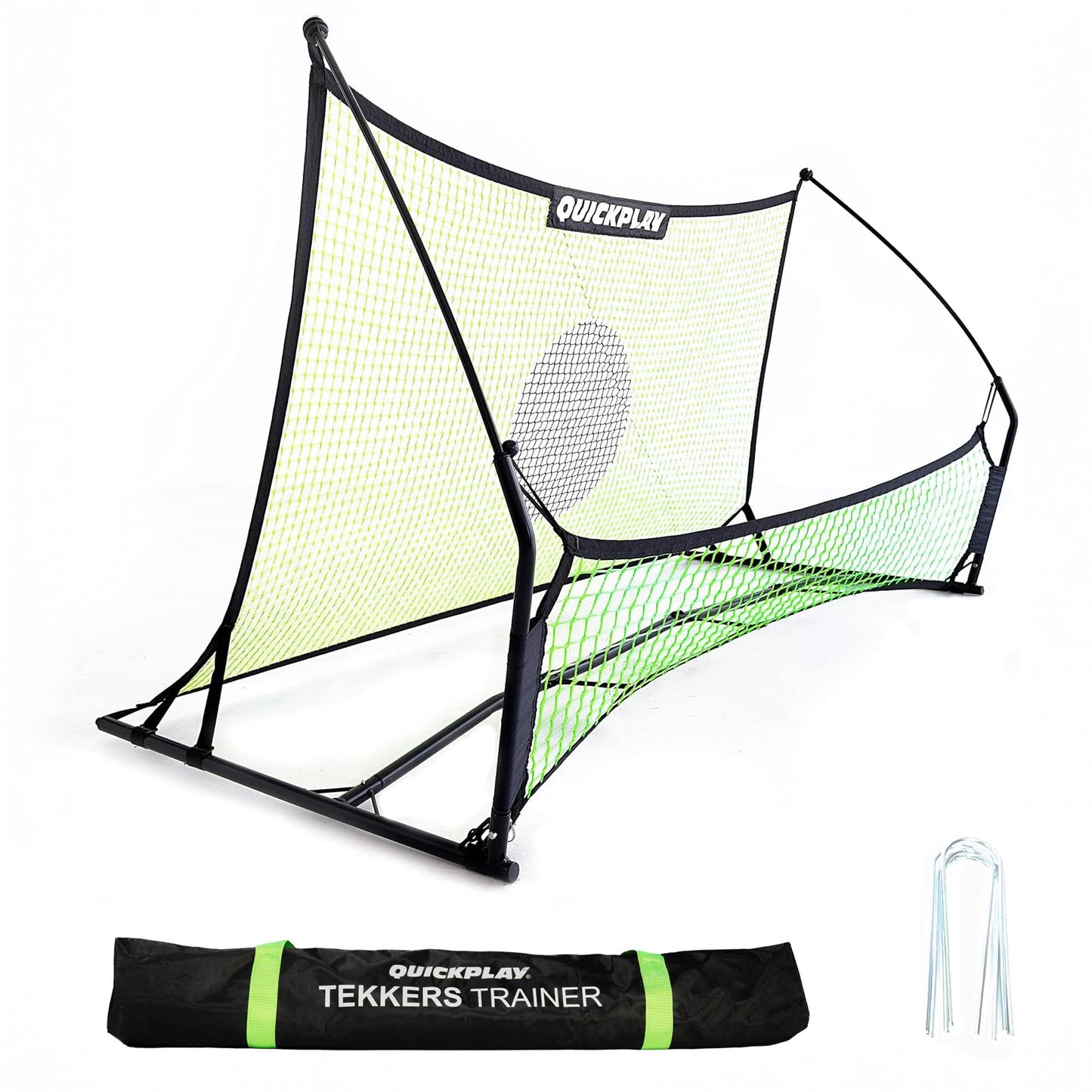 QUICKPLAY TEKKERS TRAINER Soccer Rebounder, 6.5x4' Spot & 6.5x1.5ft Ground Pass Nets, Alloy Steel, Fiberglass, Black, Green, Portable