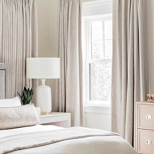 MIULEE 100% Blackout Linen Textured Curtains - Thermal Insulated Ivory Grommet Drapes | 52 x 120 Inch (2 Panels)