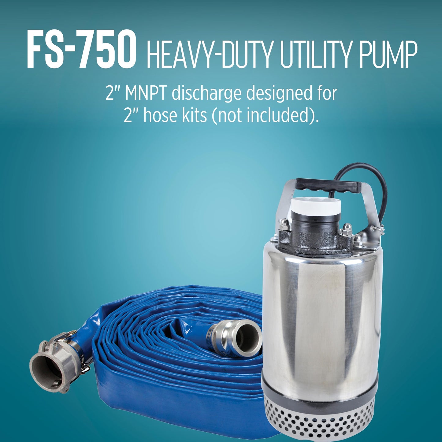 Little Giant FS-750 115-Volt, 4800 GPH, 1 HP Heavy-Duty Manual Stainless Steel Submersible Utility Pump with 20-Ft. Cord, Steel, 620241