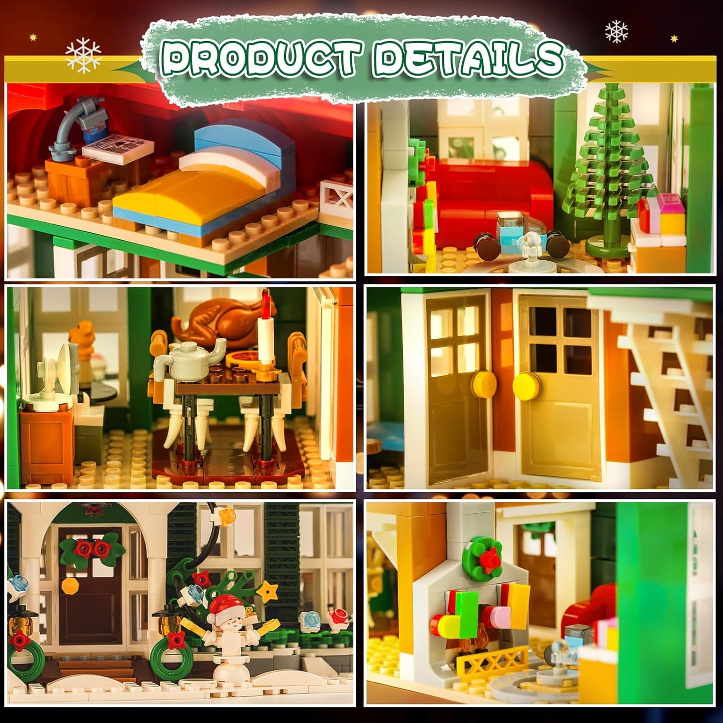 Skiennix Christmas House Building Set - 1187PCS Holiday Kit with Lights for Adults & Movie Fans