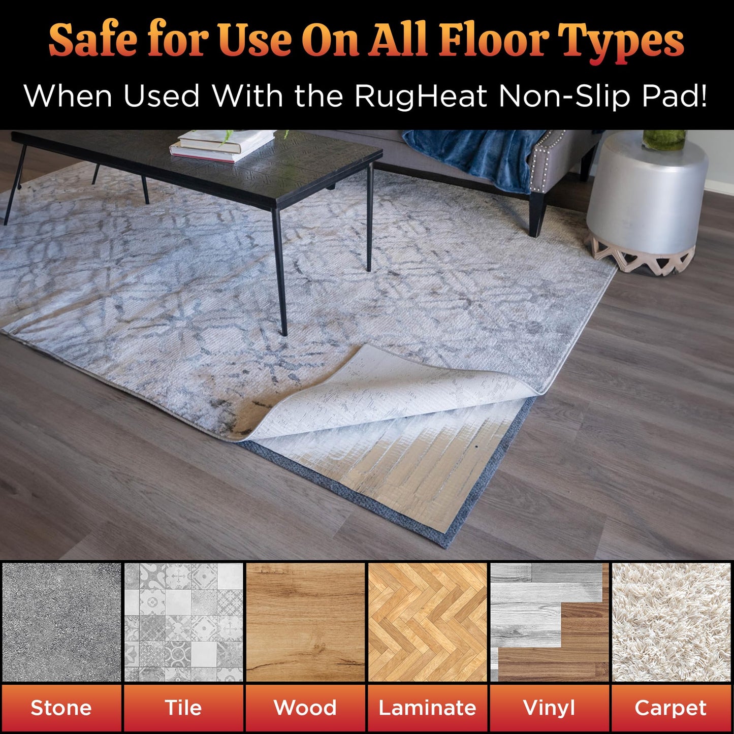 RugHeat Portable Heated Floor Mat, Small (22x34 inches) Fits under a 2' x 3' Rug, Foot Warmer Under-Rug Pad for Heated Rug, Electric Radiant Floor Heater for Area Rugs