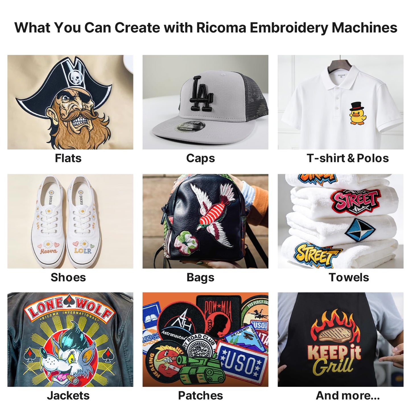 Ricoma EM-1010 Commercial Embroidery Machine for Small Business, 10-Needle, 10.1" Touchscreen, Automatic thread trimmer, 3D Cap/Flat/T-Shirt/Fabric Embroidery, Not Including Steel Stand