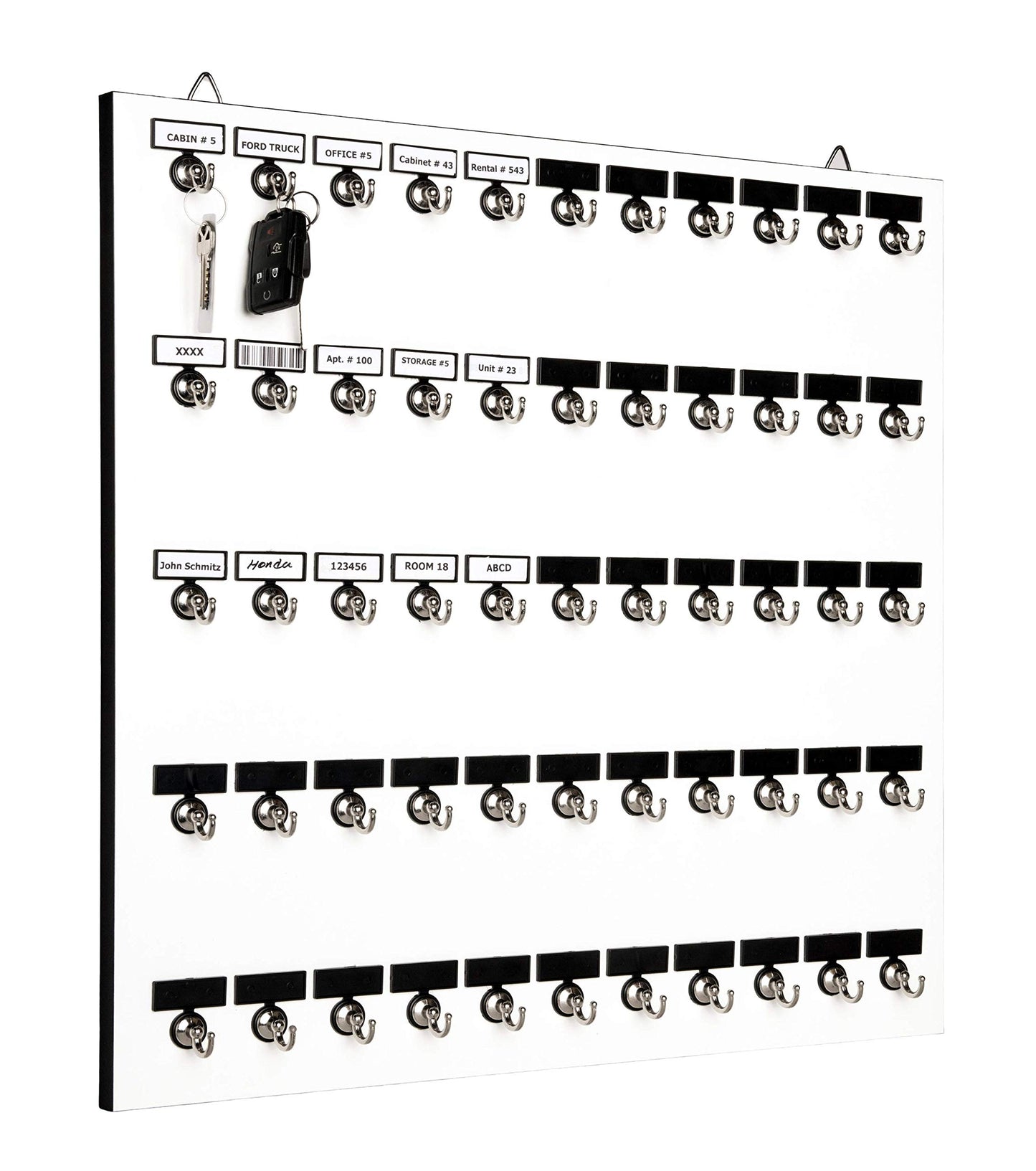 Stand Company Key Rack, Key Holder # 55MWN, Extra Space 55 Bolted Metal Hooks with Customize Nameplate, (60 Sets of Tag & Ring Included) - Made in USA