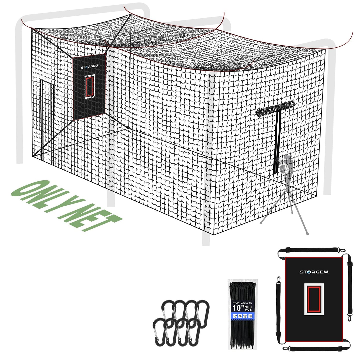 Storgem Baseball Batting Cage Net, Frame Not Include, 8' X 8' X 15' Baseball and Softball Cage Netting with Door, Target Cloth, Heavy Duty Enclosed Hitting Cage Net for Backyard and Indoor