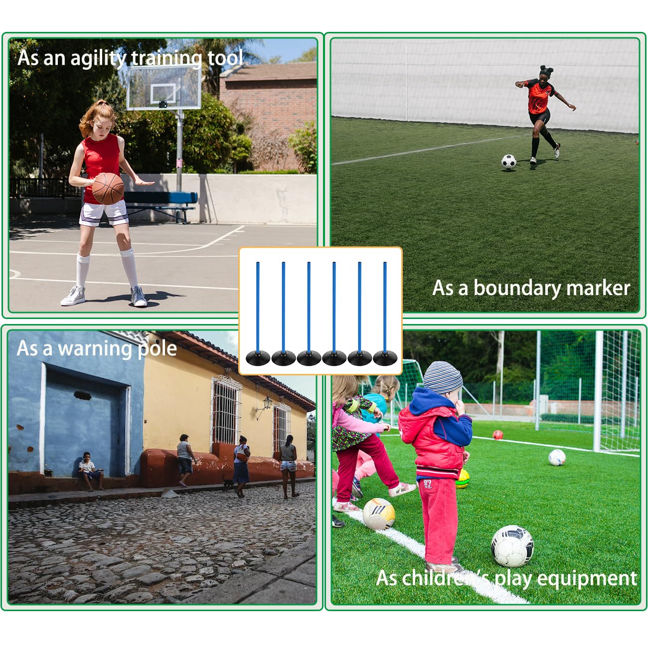 ASENVER Blue Soccer Agility Poles Set Detachable Sports Trainning Speed Pole Slalom Poles with Rubber Base Sport Traning Equipment (3.3 FT, Pack of 6)