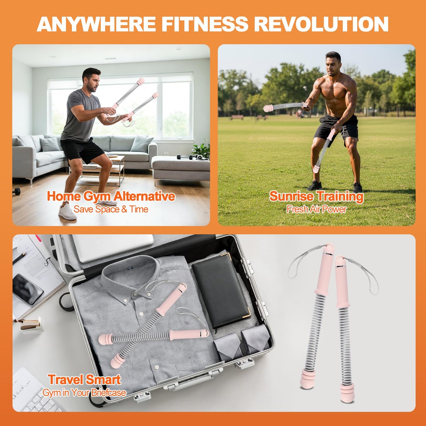 DR.YYDF Adjustable Weighted Ropeless Battle Ropes for Home Gym, Heavy Duty Portable Workout Rope for Strength Building & Low-Impact Cardio, Fitness Equipment for Men & Women with HIIT Training (Pink)
