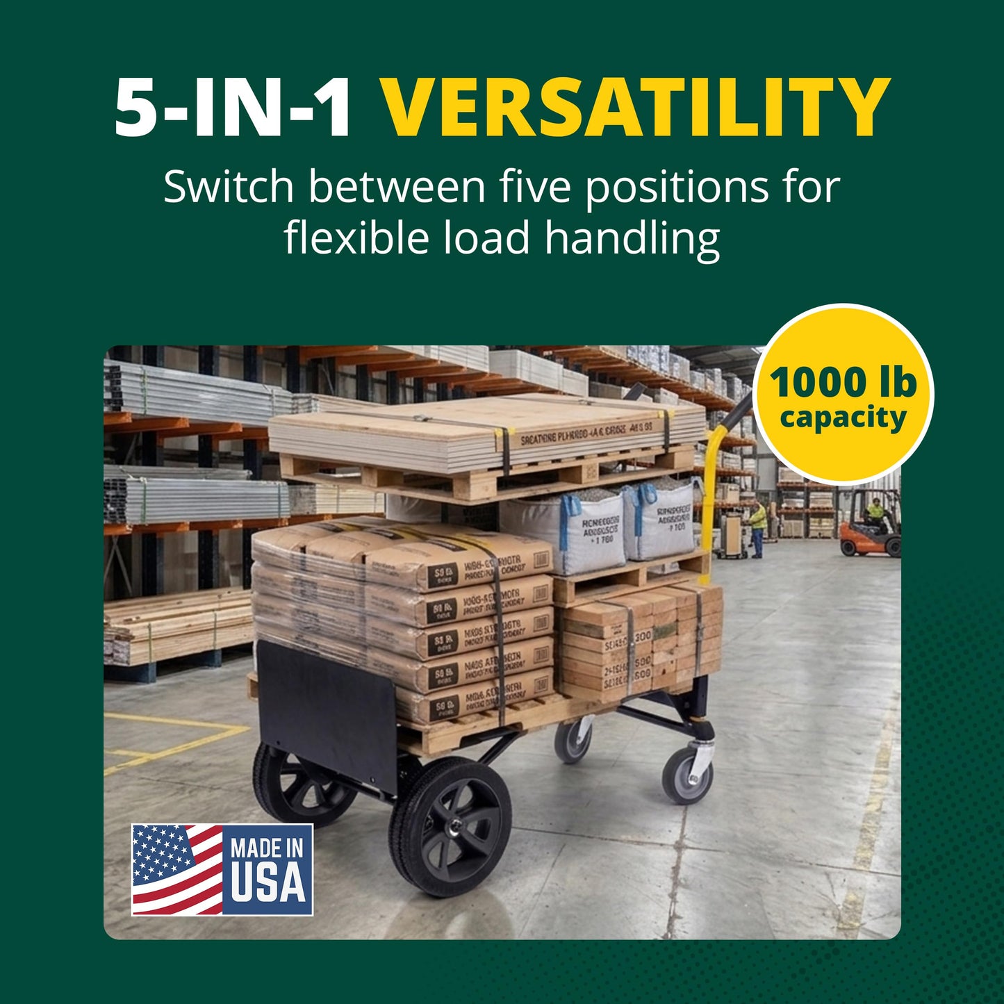 Harper Trucks JDCSC0335PC Kwik Shift 5-in-1 Convertible Hand Truck, 1000 lb Capacity Steel Dolly & Cart with Push-Button Quick Change, Folding Base Plate for Warehouses & Delivery Routes
