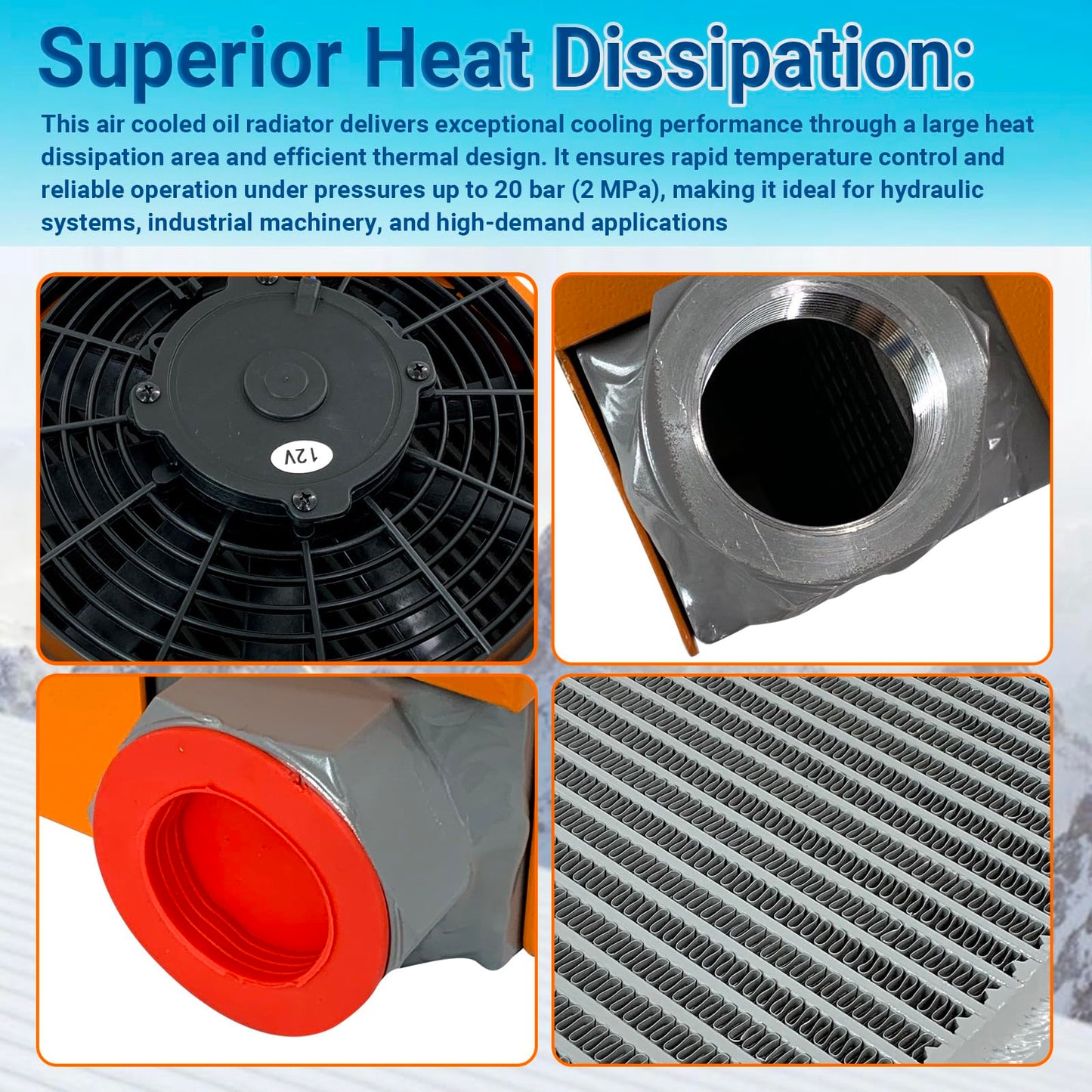 Hydraulic Oil Cooler AH1012T-CA Air Cooled Oil Radiator 120W 12VDC 100L/min Precise Welding & Efficient Fan Replace # AH1012T