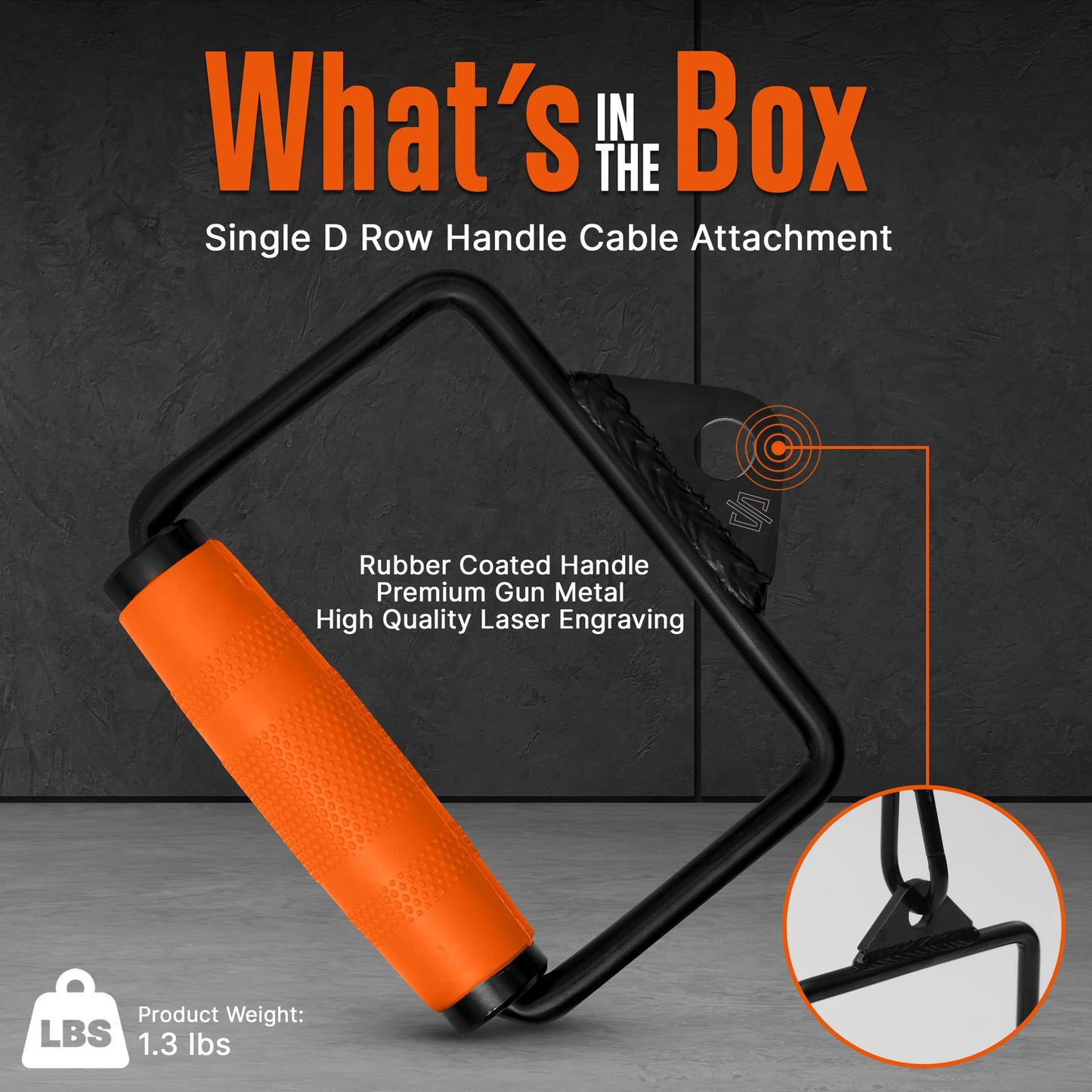 SQUATZ Single D Row Handle - Non-Slip Handle Cable Attachment for Weight Workout with 360 Degree Rotational Knuckle, Great for Seated Row Exercises, Fit Nicely for All Cable Machine Systems
