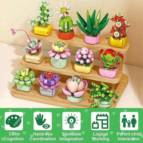 24PCS Flowers Succulents Building Blocks Easter Gifts for Kids Party Favors Goodie Bag Stuffers Classroom Prizes Prefilled Easter Basket Treasure Box Toy Birthday Return Gifts for Boys Girls Ages 6+