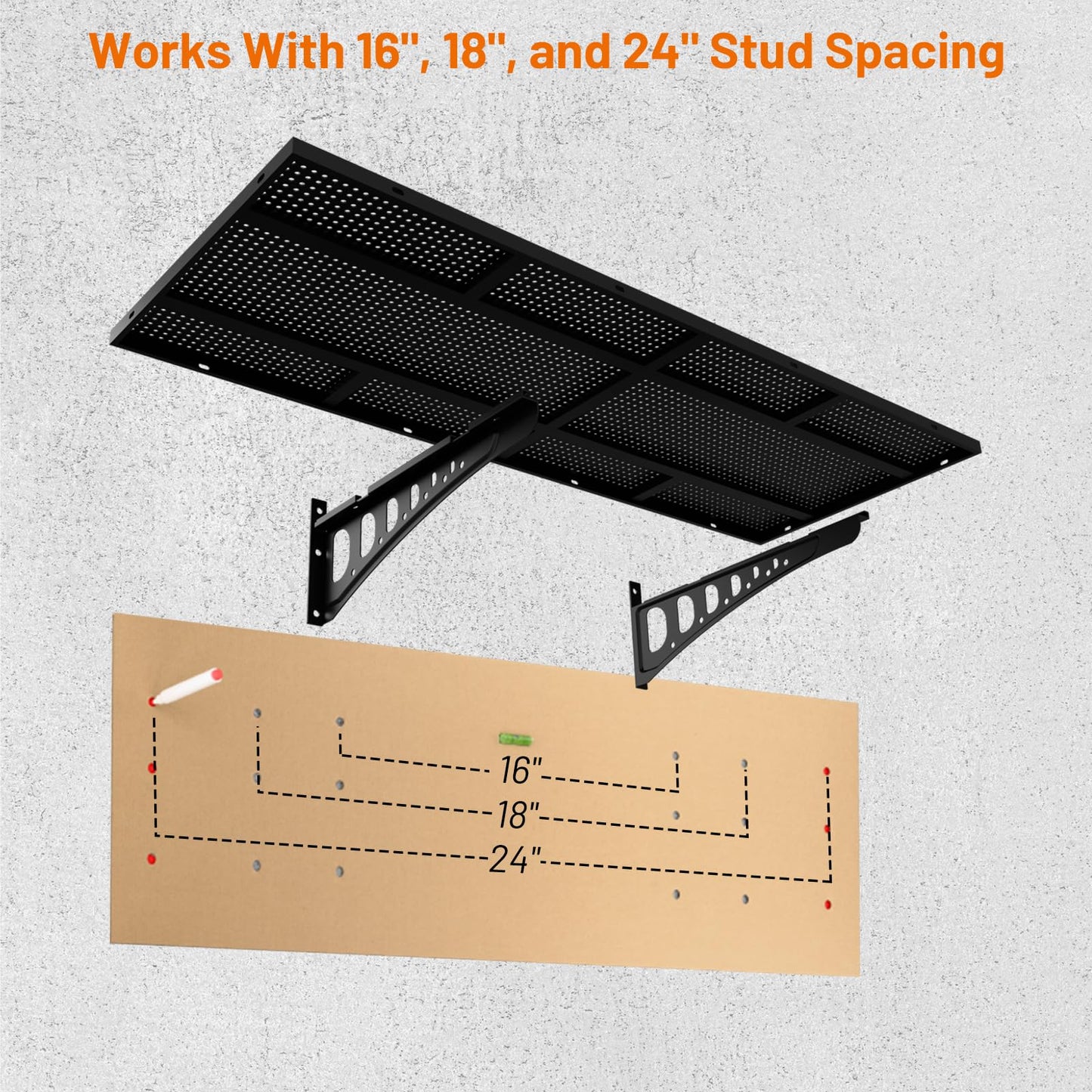 Cuguords 2-Pack 1.5x4ft Garage Wall Shelving, 500 Lbs Heavy Duty Garage Shelving Wall Mounted, Flat Metal Rack With Complete Install Kit & Hooks, Black