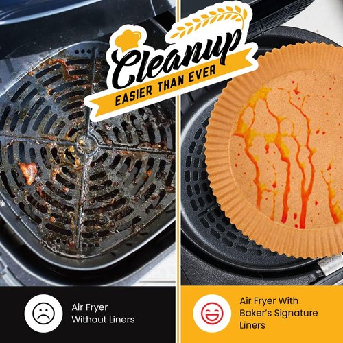 Baker's Signature Air Fryer Liners - 125 Pcs Non-Stick Parchment Paper for 2-4 Qt Air Fryers