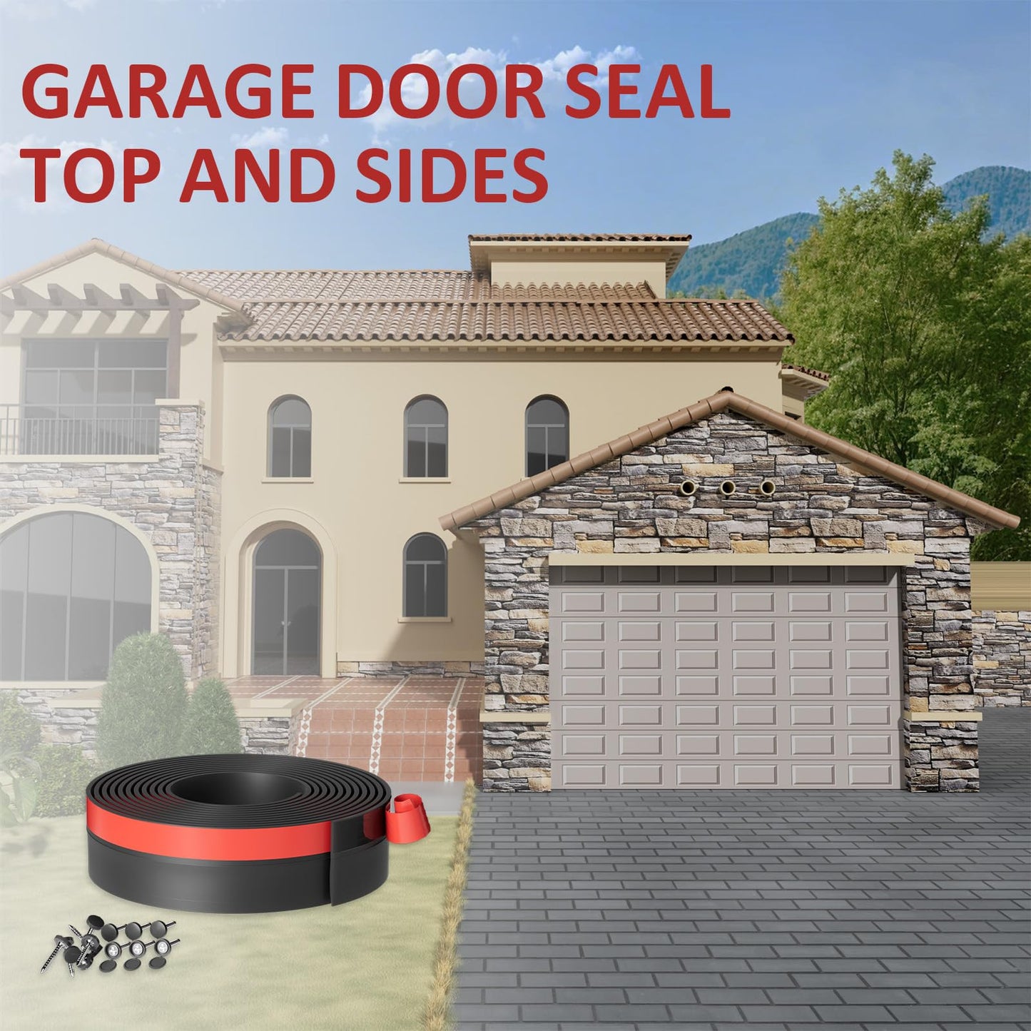 Greymond Garage Door Weather Stripping, 40 FT Black Garage Door Side and Top Seal Trim, Universal Adhesive Backed Garage Door Rubber Seal Strip Replacement