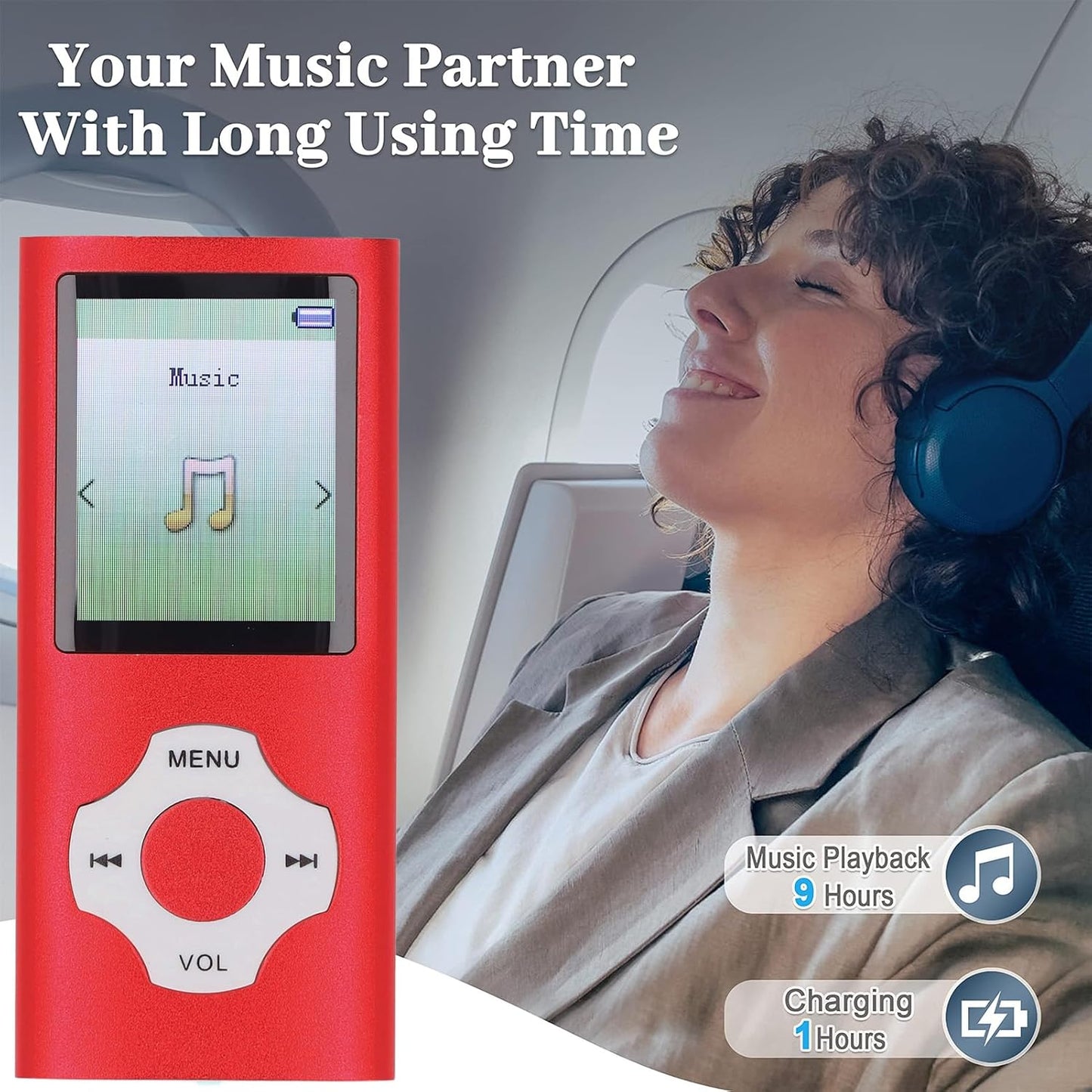 Yunseity MP3 5.0 MP4 1.8in Player, Bluetooth Player with Color Screen, Portable HiFi Sound Music Player Built in HD