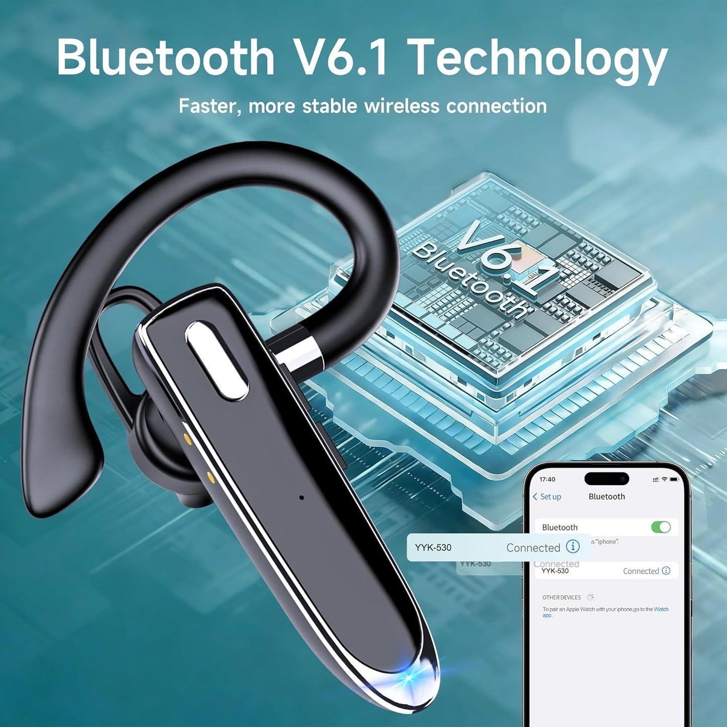 MOZC 6.1,Bluetooth Headset 100H Time,800mAh Headset Headset Bluetooth Earpiece Single Ear Business Earbuds