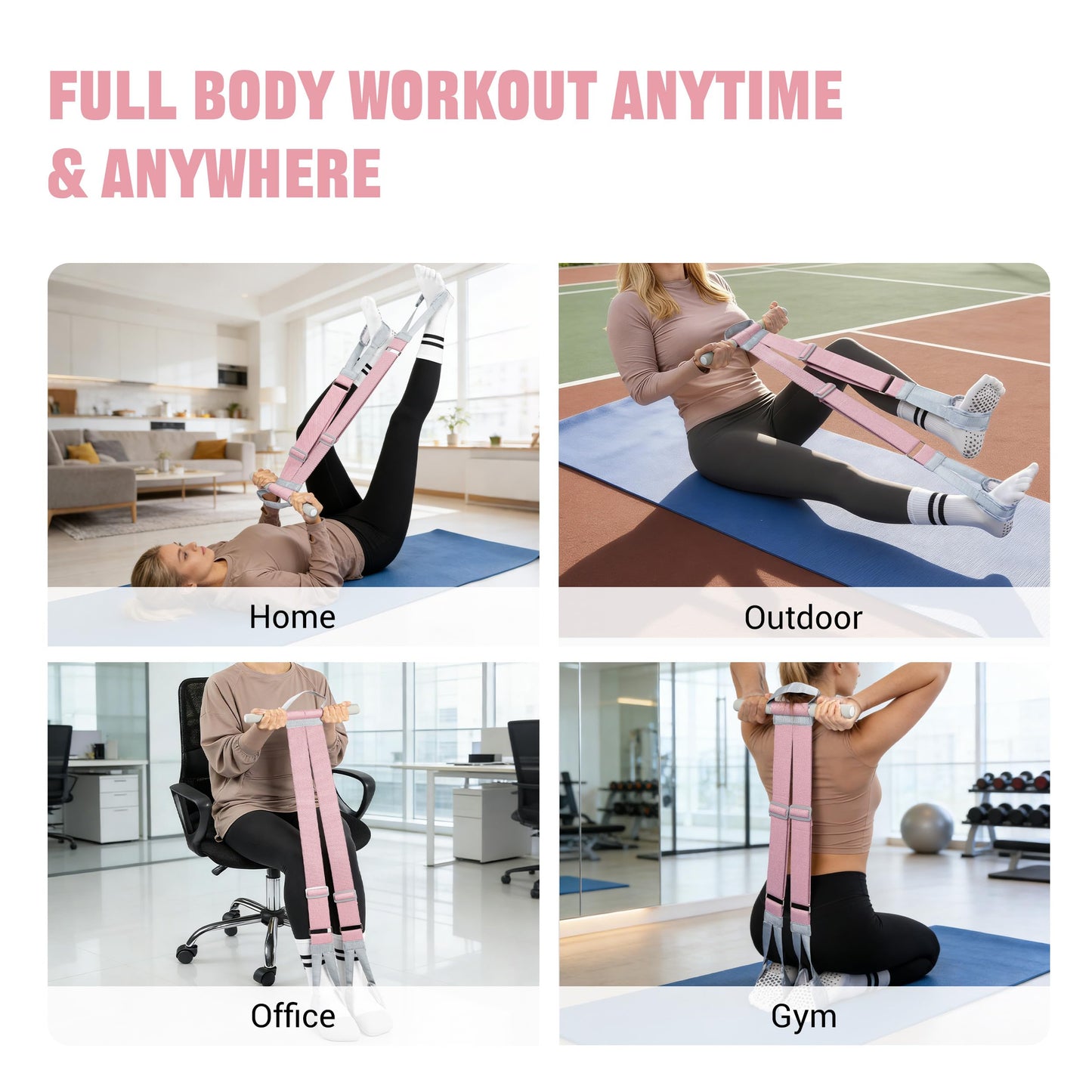 VULKEN Foot Pedal Resistance Band for Women Core Workout. Adjustable Fabric Resistance Band with Handles 150lb Full-body Elastic Excercise Band for Arm leg Muscle Training Stretching Home Gym Equiment