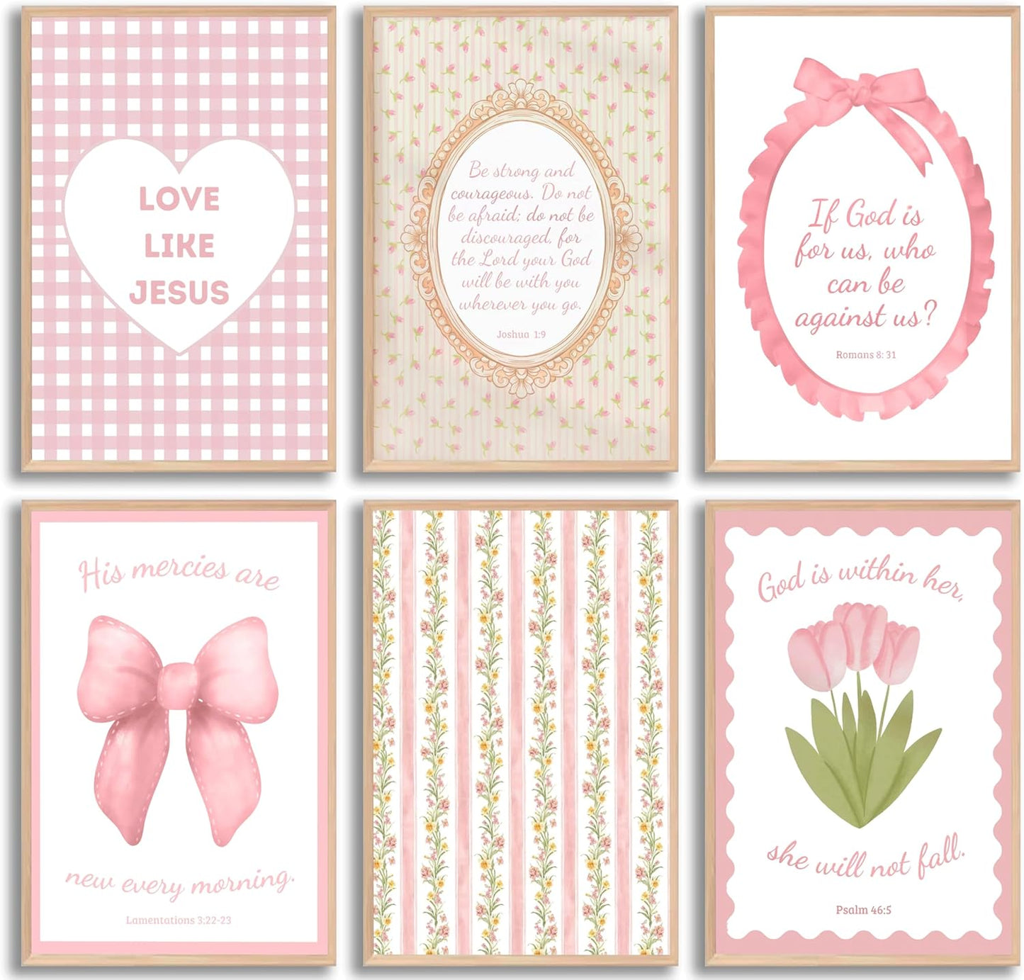 Skiennix 6Pcs Pink Bible Verses Wall Art - Trendy Floral Scripture Prints for Girls' Room | 8x10in Unframed