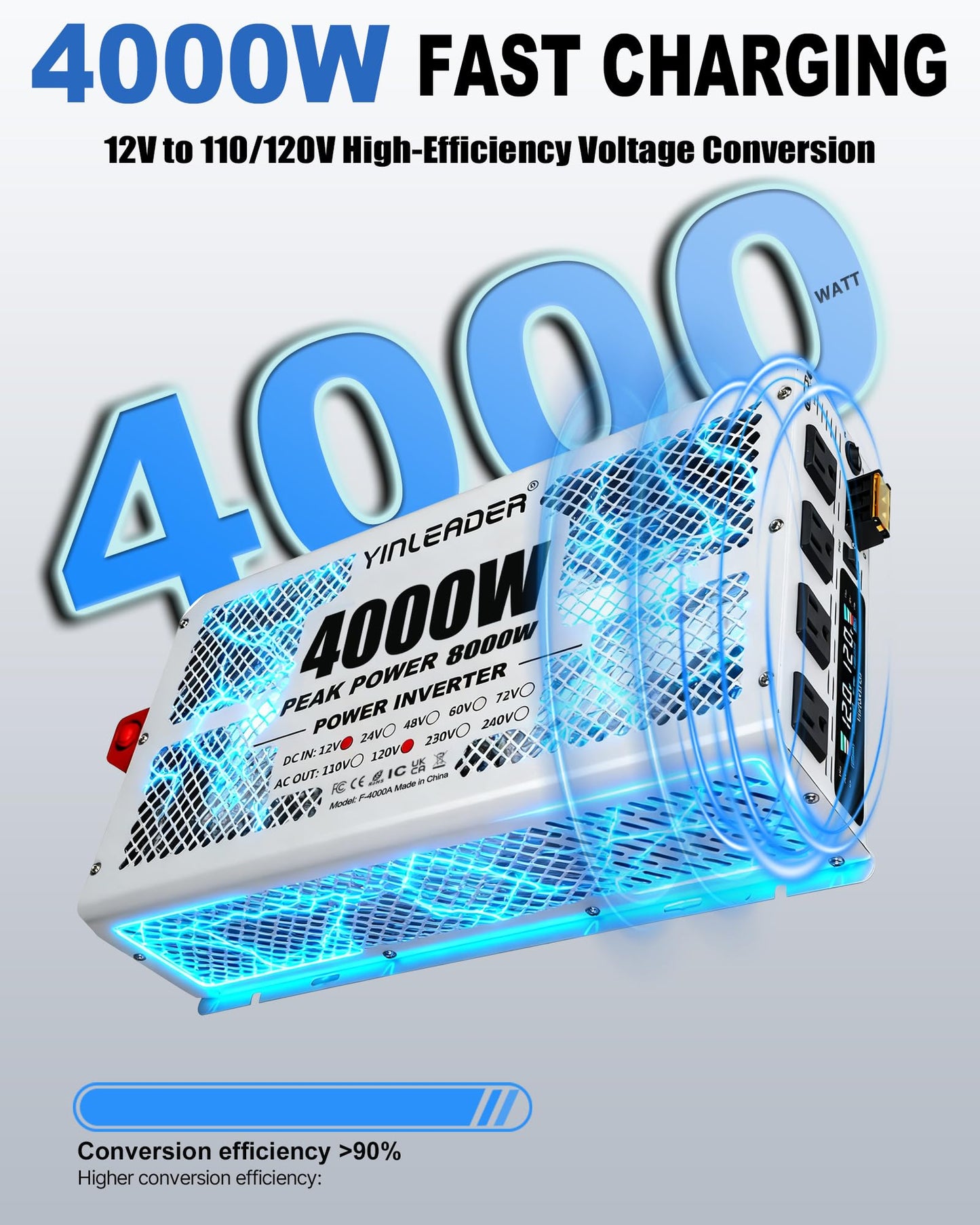 4000W Power Inverter 12V to 110V/120V, Solar Inverter Remote for RV Camping Off-Grid Solar Inverter Systems