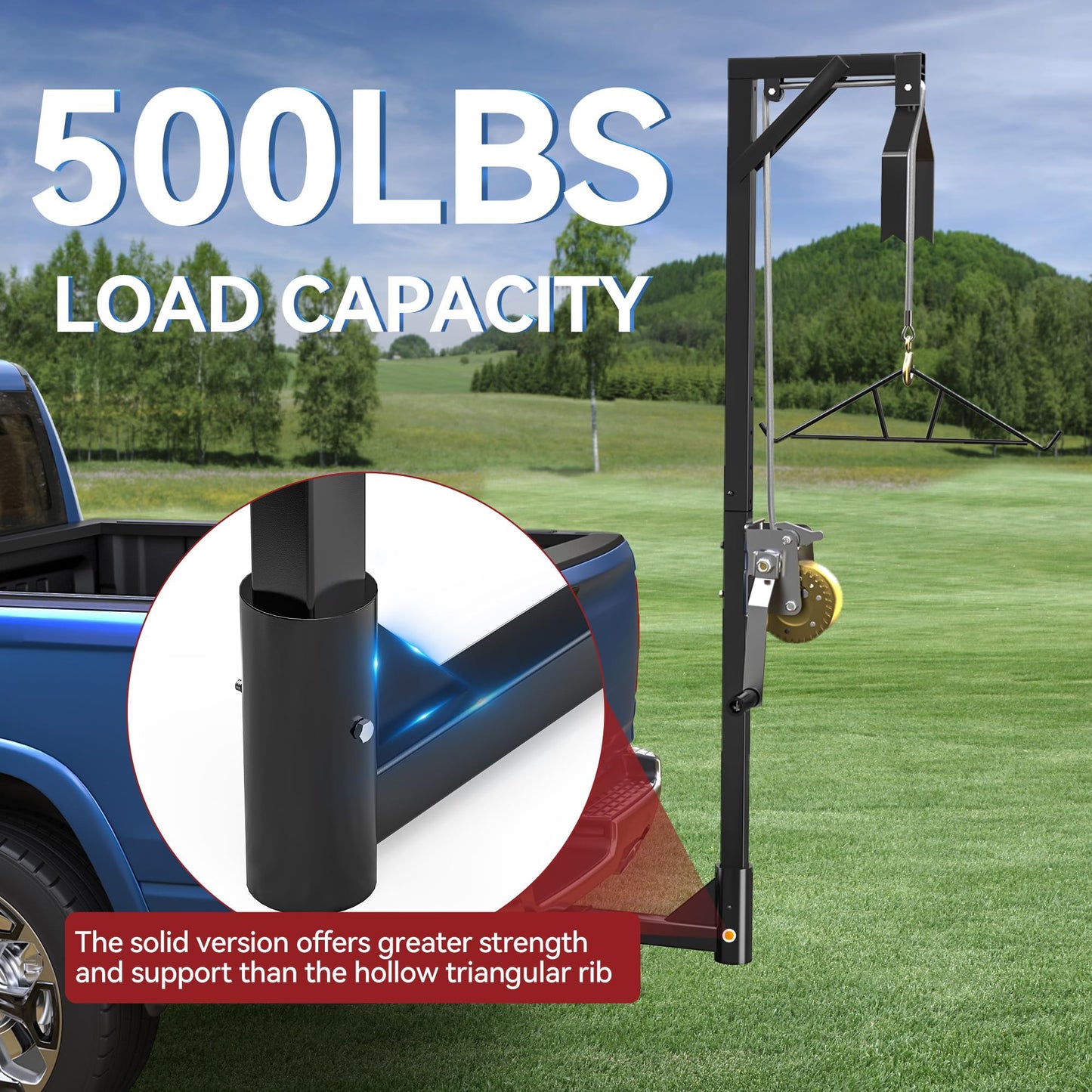 YITAMOTOR Truck Hitch Game Hoist with 2" Receiver, 500LB Game Hunting Deer Hoist, Includes Gambrel Winch for Skinning & Cleaning Game, Winch Lift Gambrel Set 360 Degree Swivel Hitch Mounted,Black