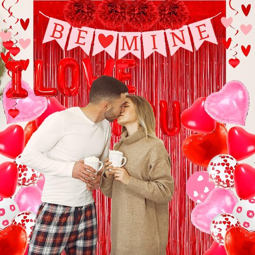 DBKL I Love You Balloons, Surprise for Girlfriend, I Love You Pink Red Heart Balloons With 1000 Pcs Dark-Red Rose Petals for Marriage Proposal Wedding Anniversary Valentine's Day
