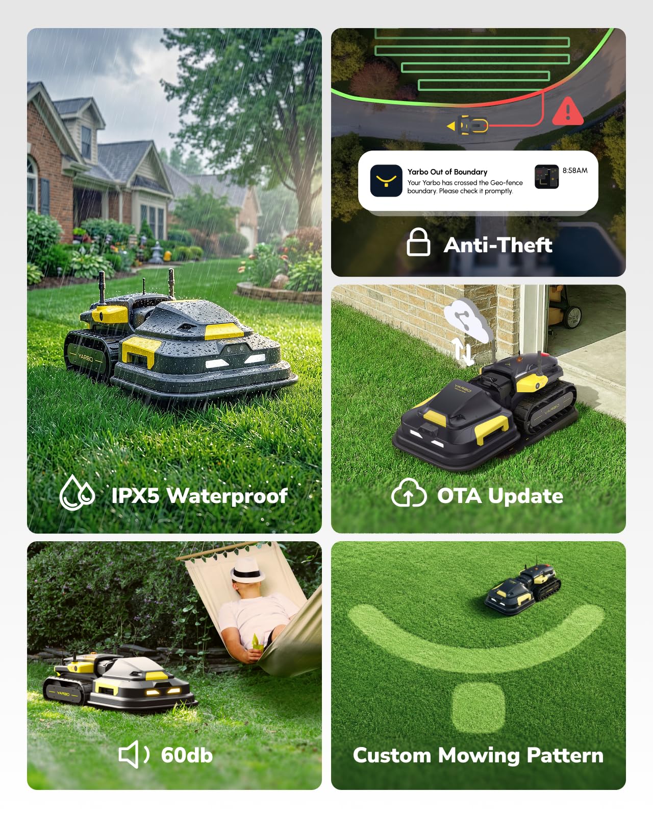 YARBO Robot Lawn Mower for Large Yard up to 6 Acres, Perimeter Wire Free, Modular Design, 1.2"-4.0" Cutting Height, 70% Slopes, Auto Recharging, AI Vision & RTK for Navigation