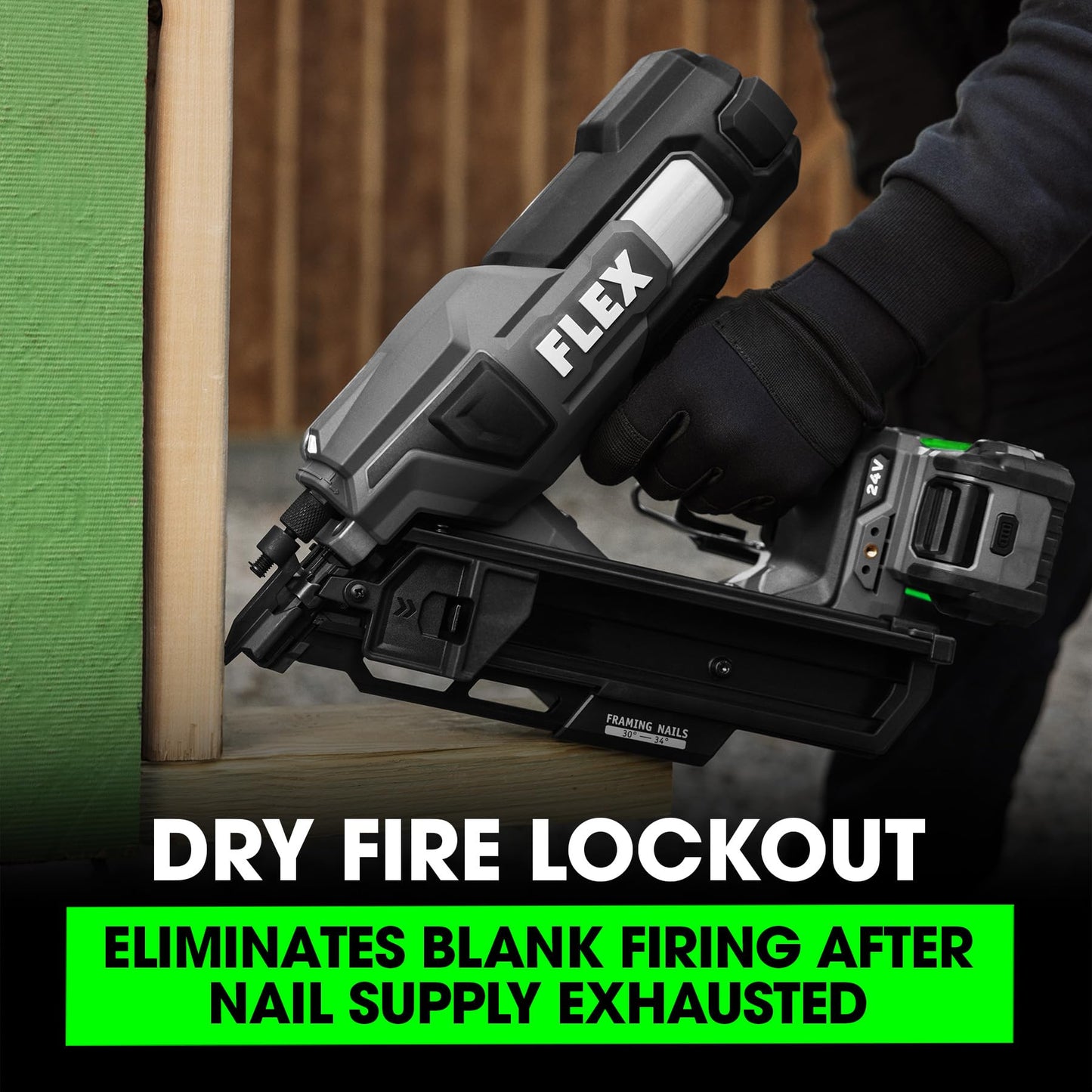 FLEX 24V Brushless 30° Framing Nailer Kit, Zero Ramp-up Time, 3 Nails/Sec, Ideal for Framing, Sheathing and Decking, w/ 5.0Ah Lithium Battery & 160W Fast Charger - FX4351B-1C