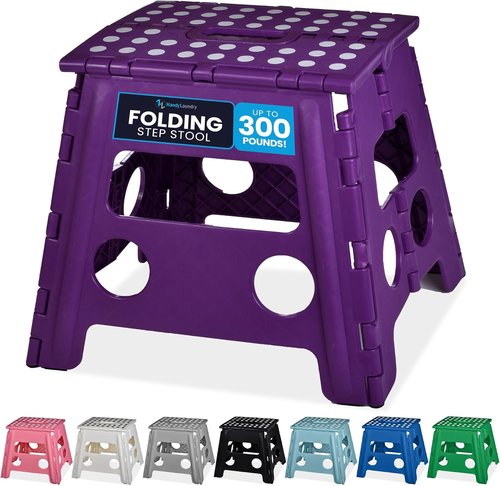 Handy Laundry Step Stool - 13 Inch Foldable Plastic Stool for Adults & Kids, Non-Slip & Portable - Purple