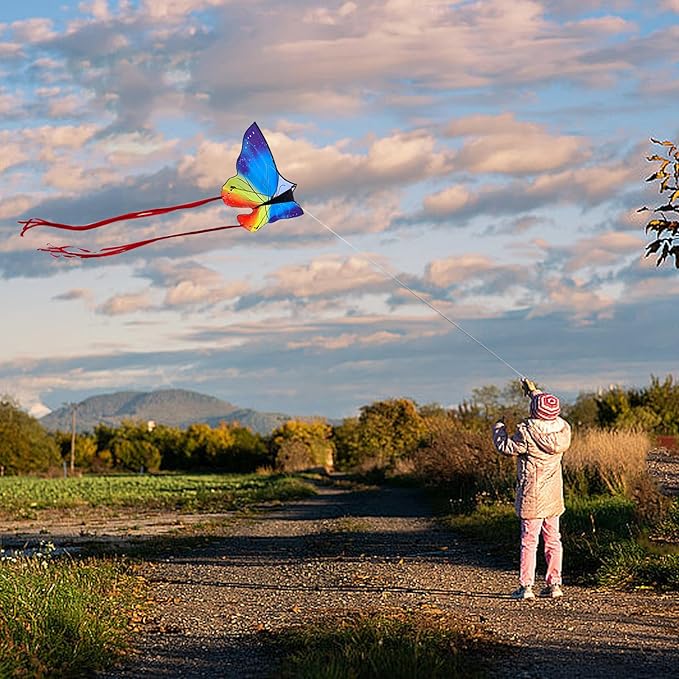 Butterfly Kites for Kids and Adults, Easy to Fly Large Single Line Kite for Boys and Girls - 55" x 28" Beach Kite for Beginners, 300ft String Handle Included
